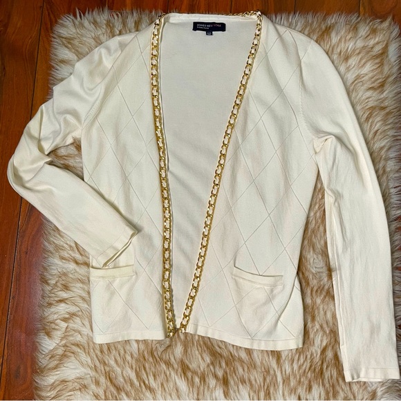 Jones New York argyle pattern chain trim open cardigan - Picture 3 of 8